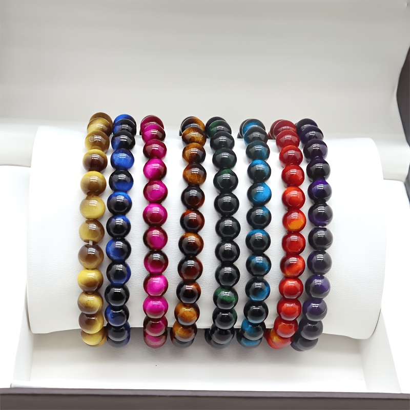 7pcs Tiger's Eye Texture Handmade Beaded Bracelets, Unisex